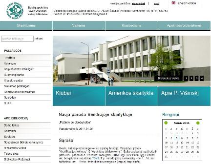 Šiaulių apskrities P. Višinskio viešoji bibliotekos tinklapis